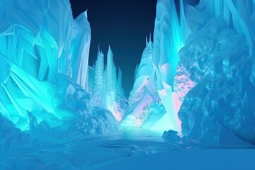 blue ice cave covered with snow and flooded with light made with generative ai