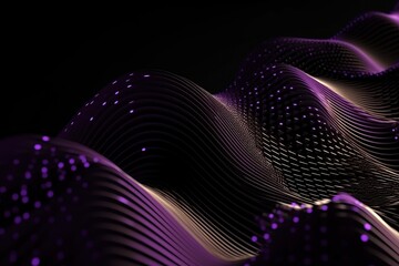Network technology background Futuristic tech black background and purple waves Low poly 3d wire illustration made with generative AI