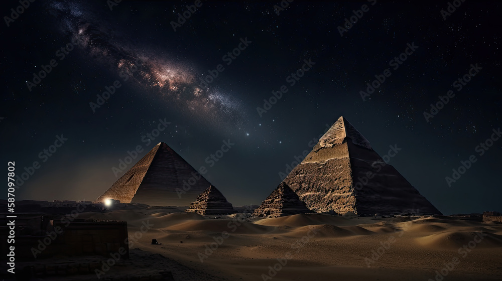 The Great Pyramids of Giza and the Milky Way in Egypt, Generative AI の ...