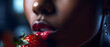 © Patrick - Sexy and sensual black woman eating a delicious and juicy strawberry. Generative Ai