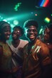 © Pajaros Volando - African American friends having fun at the club while dancing and laughing. Generative AI vertical shot