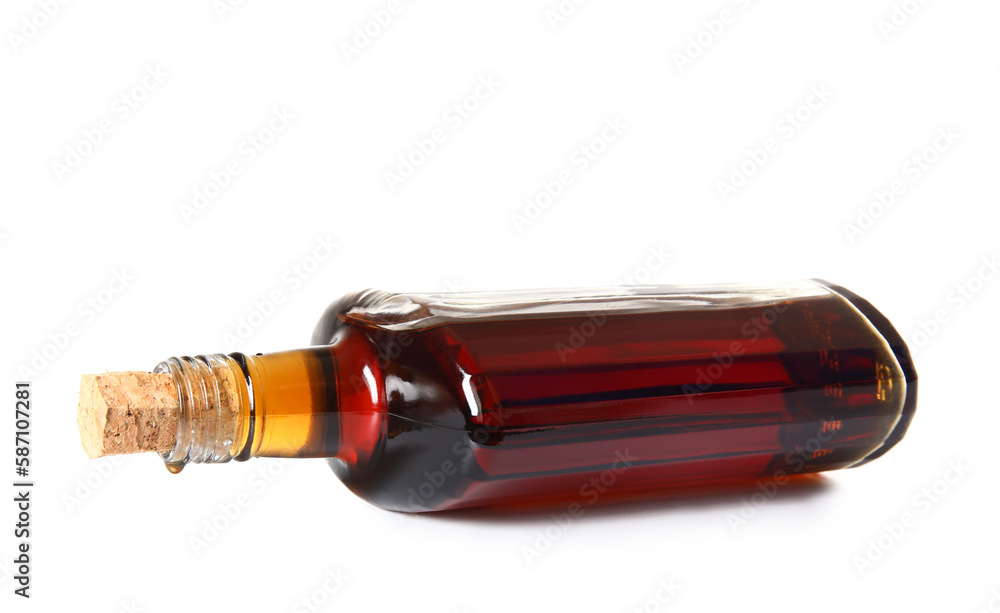 Bottle of rum on white background