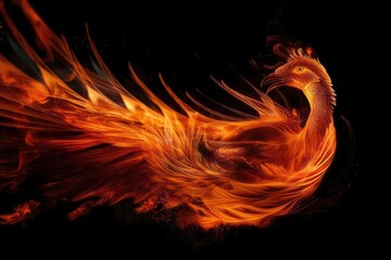 Poster - Fire abstraction of the Phoenix bird. Generative AI