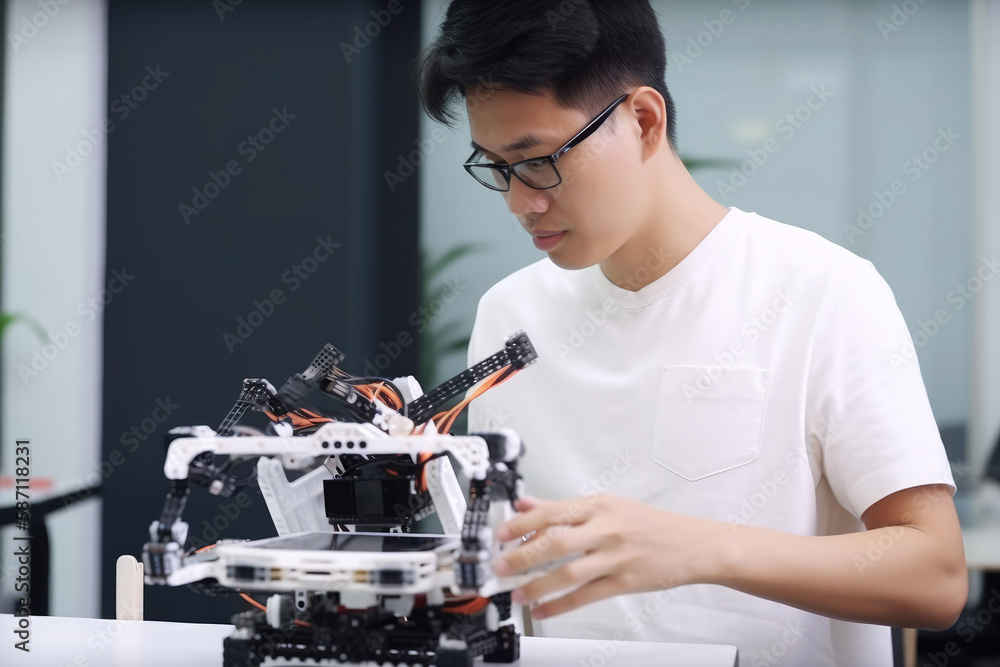 Student Holding Tablet and Controlling Robot Hand Moving at Different ...