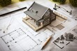 © VisualProduction - Plan and sketch of a modern detached house arhitect blueprint. Generative ai.