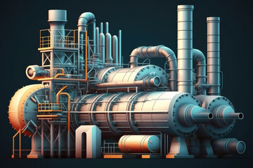 Wall Mural - Industry pipeline transport petrochemical, gas and oil processing, furnace factory line, rack of heat chemical manufacturing, equipment steel pipes plant. Generative ai.