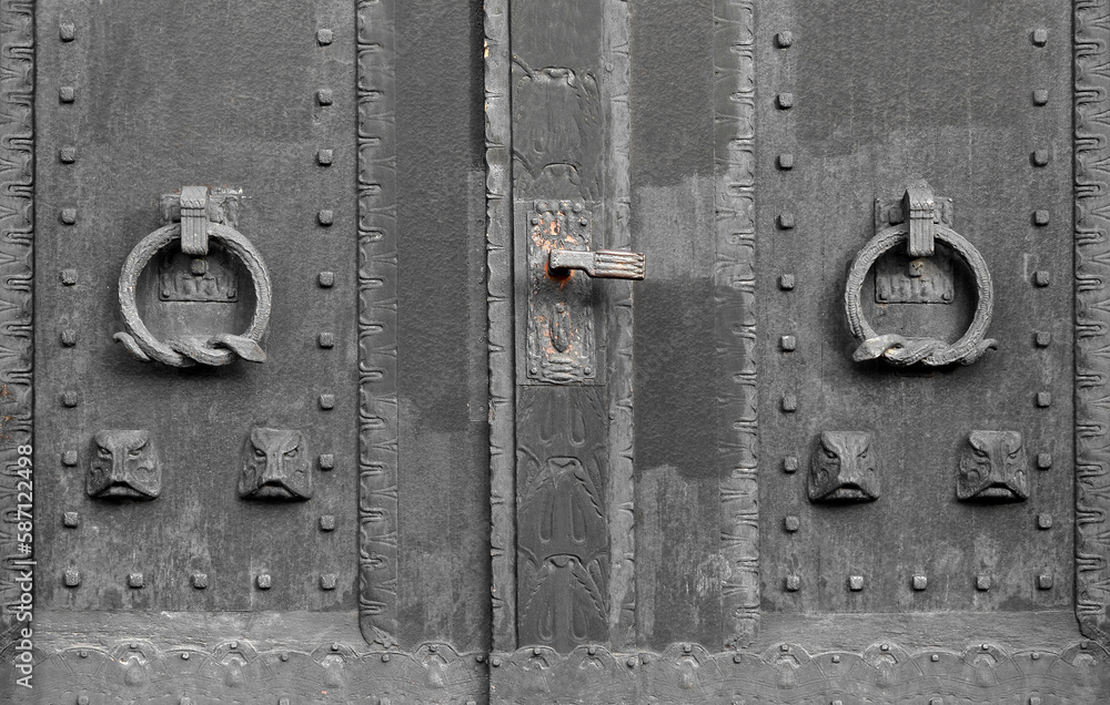 View of old building with black door