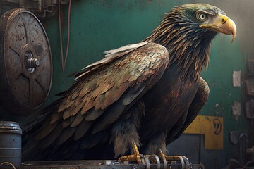 Wall Mural - a captivating journey through time: magnificent beauty of a worn vintage eagle generative ai
