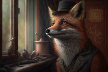 Wall Mural - a clever little fox from days gone by generative ai