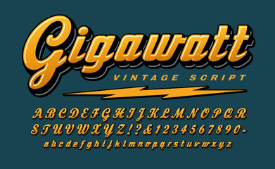 gigawatt is an old-style squared script font with a 1950s vibe. good logo font for vintage tech, spo