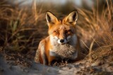 Fototapeta Zwierzęta - Red Fox in its natural habitat in the waning hours of the day. Generative AI