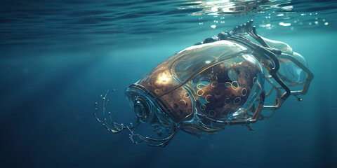 Wall Mural - amazing photography of a cyborg jellyfish in the ocean, sea, futuristic, robot implants