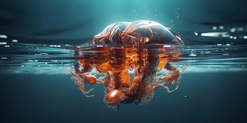 Wall Mural - amazing photography of a cyborg jellyfish in the ocean, sea, futuristic, robot implants