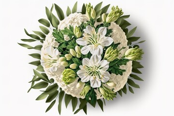 Wall Mural - White alstroemeria, shown from above in a vase Generative AI