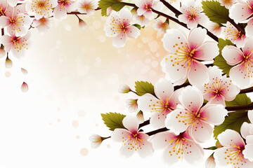 Wall Mural - Cherry blossoms background, floral with white space, generative AI digital illustration