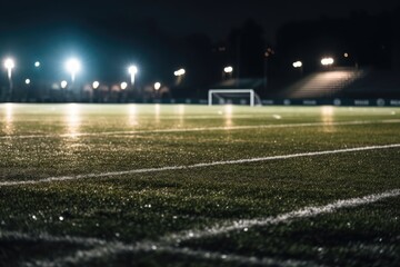 Night football arena in lights close up. Generative AI