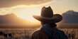 © Gary - Cowgirl watching the sun rise over the ranch by generative AI