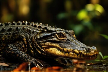 Sticker - The Melanosuchus, or Black Caiman The Orinoco crocodile is severely endangered in Niger. largest predator in the ecosystem of the Amazon. Brazilian nature photo of a wildlife. Theme of animals