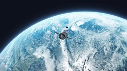 Wall Mural - Hubble Space Telescope Passby High Above Planet Earth Atmosphere - Realistic 3D CGI Animation 4K ProRes