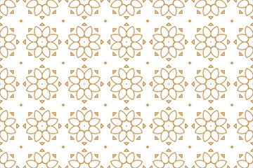 Star anise pattern with gold color. vector illustration with line art isolated in white background. seamless design.