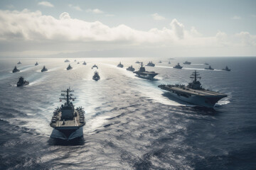 Canvas Print - Military Ships at Sea: Navy Vessels in the Pacific as Part of a Carrier Strike Group, generative AI