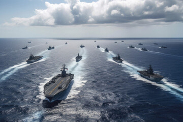 Wall Mural - Military Ships at Sea: Navy Vessels in the Pacific as Part of a Carrier Strike Group, generative AI