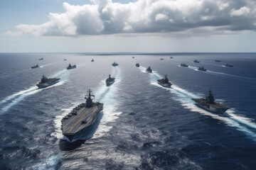 Canvas Print - Military Ships at Sea: Navy Vessels in the Pacific as Part of a Carrier Strike Group, generative AI