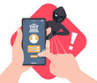 © Phruetthiphong - Fake operator thief calls the smartphone to manipulate user transaction banking app. Fraud scam and steal private data on devices. vector illustration flat design for cyber security awareness concept