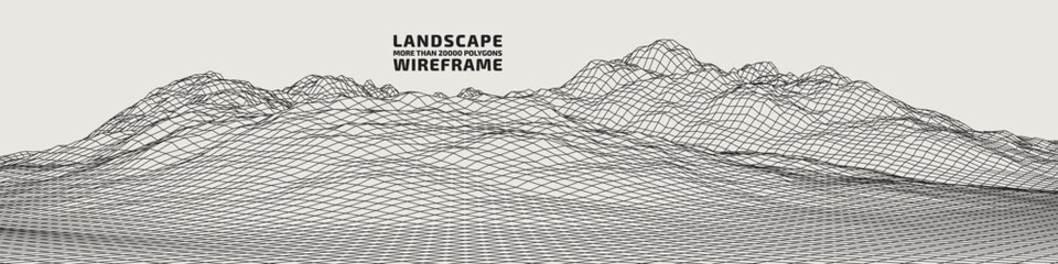 Wall Mural - abstract wireframe background. 3d grid technology illustration landscape. digital terrain cyberspace