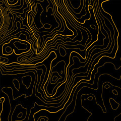 Wall Mural - The stylized height of the topographic map contour in lines and contours. The concept of a conditional geography scheme and the terrain path. Yellow on black. Wide size. Vector illustration.