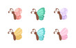 Simple butterfly icon side view illustration set isolated on white background. Pretty vector butterflies with spring and summer palette for kids.