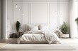 © AkuAku - Modern bright bedroom with a king size bed and white walls. Generative AI