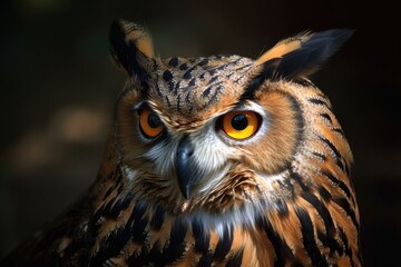 Canvas Print - Eurasian Eagle Owl, European Eagle owl, close up, Bubo bubo. Generative AI