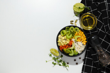 Wall Mural - Bowl with tasty and nutritious food, space for text