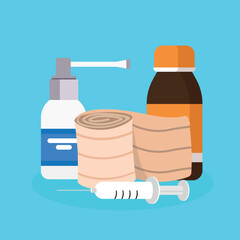 Canvas Print - Pills and syringe vector illustration. Flat design. Medical and healthcare concept.