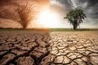 From drought area to green growth. Extreme drought, Concept drought and crisis environment, Climate Change, Water Crisis. Generative AI Technology