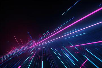 Canvas Print - 3D render abstract, Futuristic neon background with glowing lines, speed of the light concept, created with Generative AI