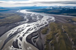 Aerial view of braided river. Scenic view of Markarfljot in Iceland