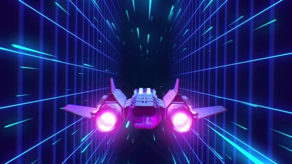 Wall Mural - Spaceship journey in Retrowave