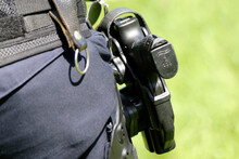 Walther P99 Gun On The Belt Of An Agent Of The Dutch Police