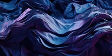 Abstract Smooth Waves And Curves With Metallic Sheen Of Deep Dark Blue And Amethyst Purple Colors, Folding Backdrop With A Shallow Depth Of Field Bokeh Blur - Generative AI