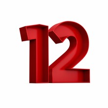 3d rendering of the red number 12 isolated on the empty white background