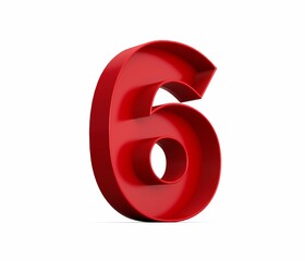 Sticker - 3d rendering of the red number 6 isolated on the empty white background