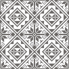 Poster - Filipino traditonal embroidery inspired vector seamless pattern - Yakan cloth design, geometric textile or fabric print design from Philippines in black and white
