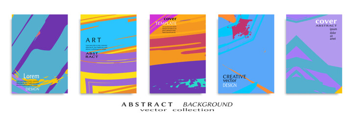 Abstract backgrouns set, grunge texture. Minimalistic art, brush strokes style. Design for card, brochure, banner idea, book cover, booklet print, flyer sheet a4. Collage page, web header template.