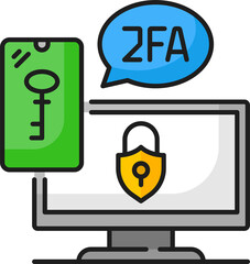 Aufkleber - 2FA two factor verification, screen, key and lock