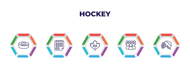 Wall Mural - editable outline icons with infographic template. infographic for hockey concept. included puck, schedule, maple leaf, audience, hockey mask icons.