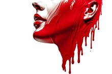 Dripping Red Paint On Face. Generate Ai