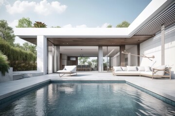 Canvas Print - luxurious swimming pool with a comfortable lounge chair. Generative AI