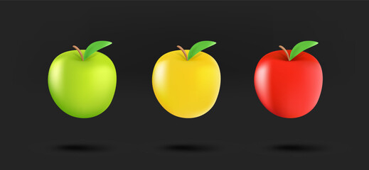 Aufkleber - Different apple icons collection. 3d vector isolated on black background